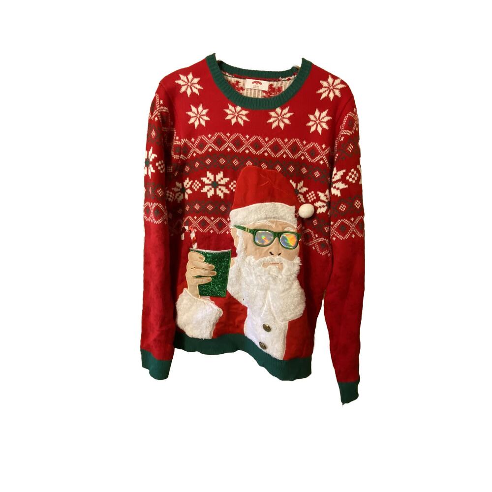 Christmas Holiday Time Ugly Santa Sweater Size large 42 to 44 (acrylic red)